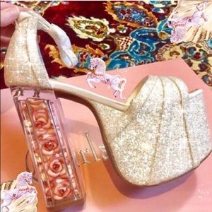 Glitter platform Barbie wedding bridal shoes 90s pink floral rosé vintage y2k